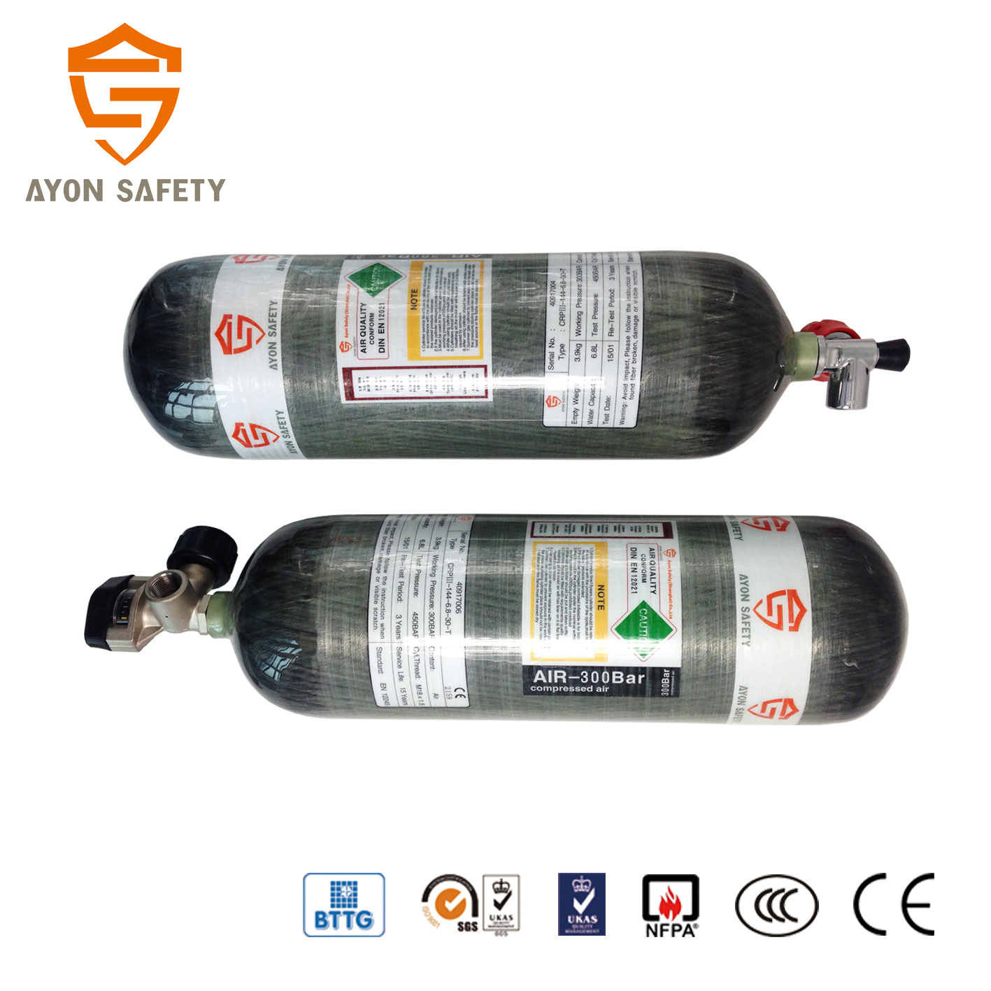 9L CE Hunting Equipment Carbon Fiber Cylinder High Pressure Diving Sport Shanghai Oxygen Pcp High Pressure Valve and Tank 30M Pa