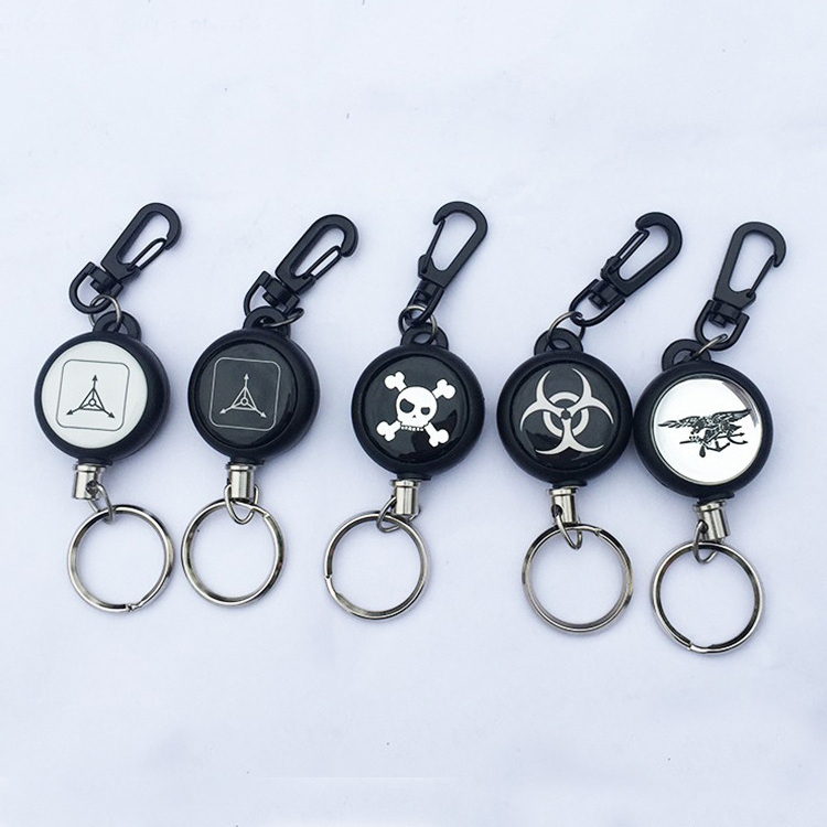 Two Sided Custom Epoxy Logo Badge Reel Key Ring Antitheft Retractable Badge Holder With Belt Clip