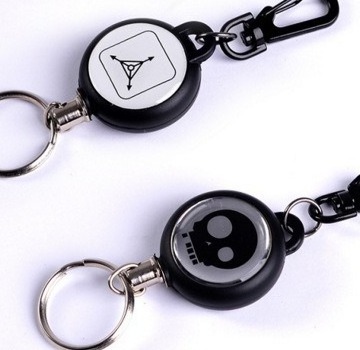 Two Sided Custom Epoxy Logo Badge Reel Key Ring Antitheft Retractable Badge Holder With Belt Clip