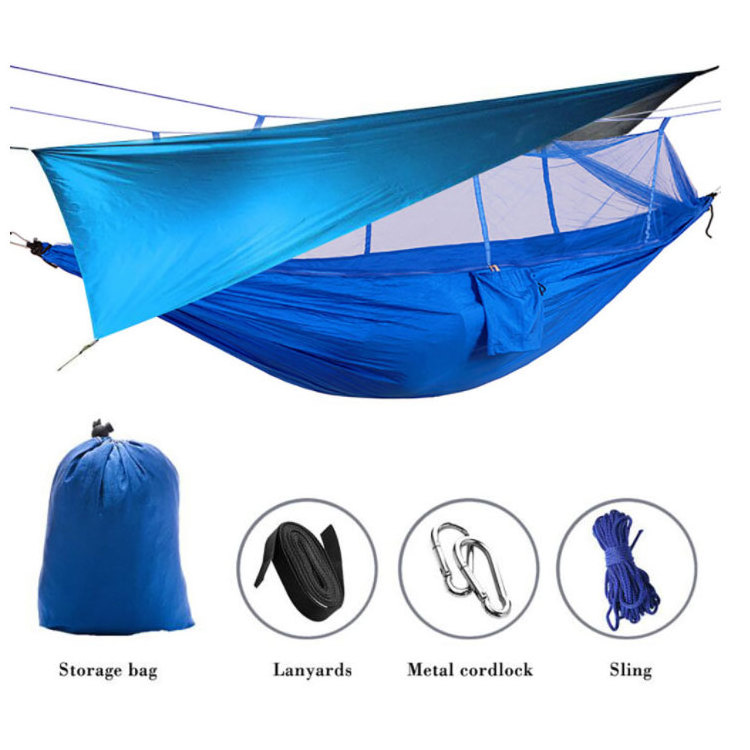 Portable Single Double Nylon High Strength Parachute Camping Hammock with Rain Fly Tarp Mosquito Net Tent Tree Straps