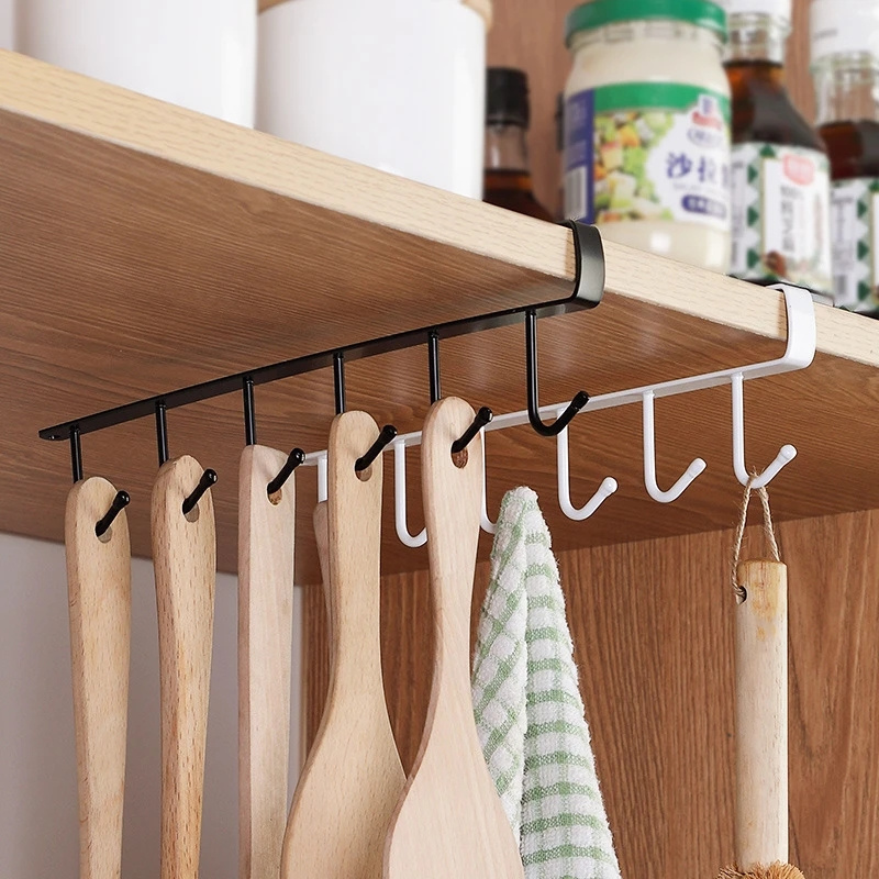 6 Hooks for kitchen Cupboard Hanging Hooks Cup Holder Closet Shelf for Hanging Spoon Towel gadgets Wardrobe hooks for belt tie