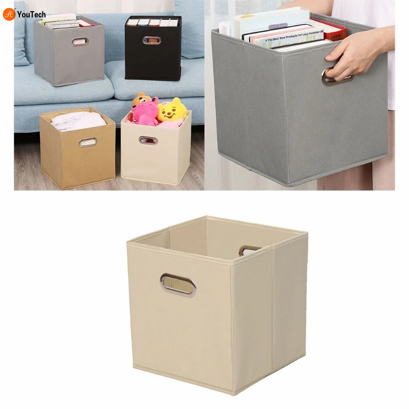 50LB Cloth Cube Storage Boxes with Double Metal Handle Collapsible Folding Basket Wardrobe Storage Box for Clothes Toys Storage