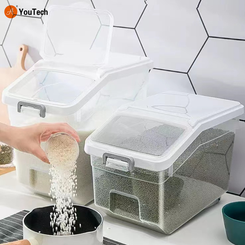 10KG Rice Storage Box Large Capacity Food Containers Rice Dispenser Flour Cereal Bucket Pet Food Tank Kitchen Storage Organizer