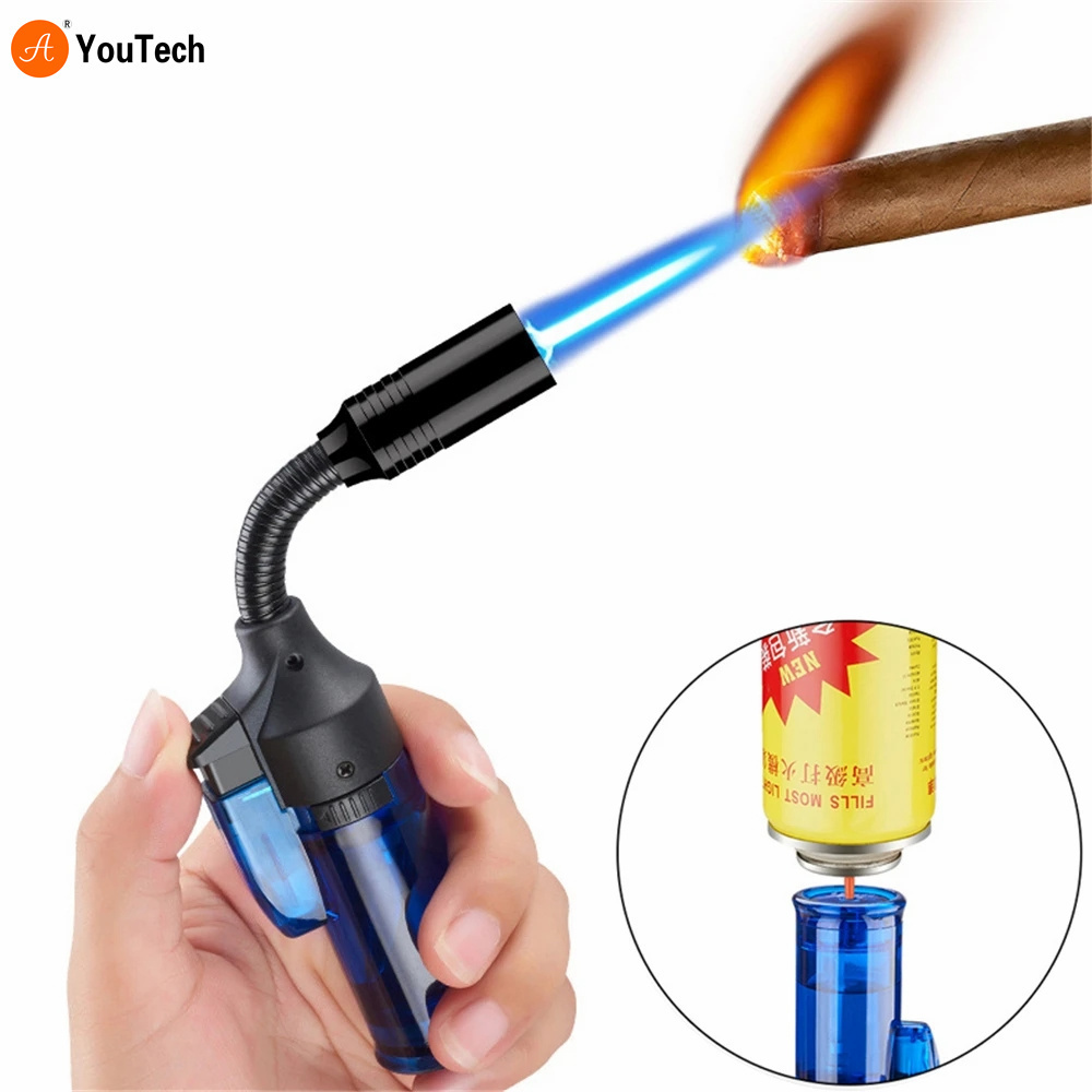 Refillable Butane Gas Lighter Torch Adjustable Flame Lighter Kitchen Ignition Gun Cooking BBQ Tool Rotate Hose Windproof Lighter