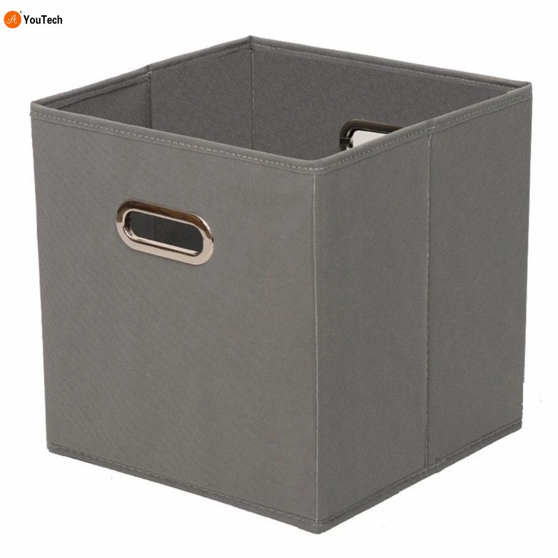 50LB Cloth Cube Storage Boxes with Double Metal Handle Collapsible Folding Basket Wardrobe Storage Box for Clothes Toys Storage