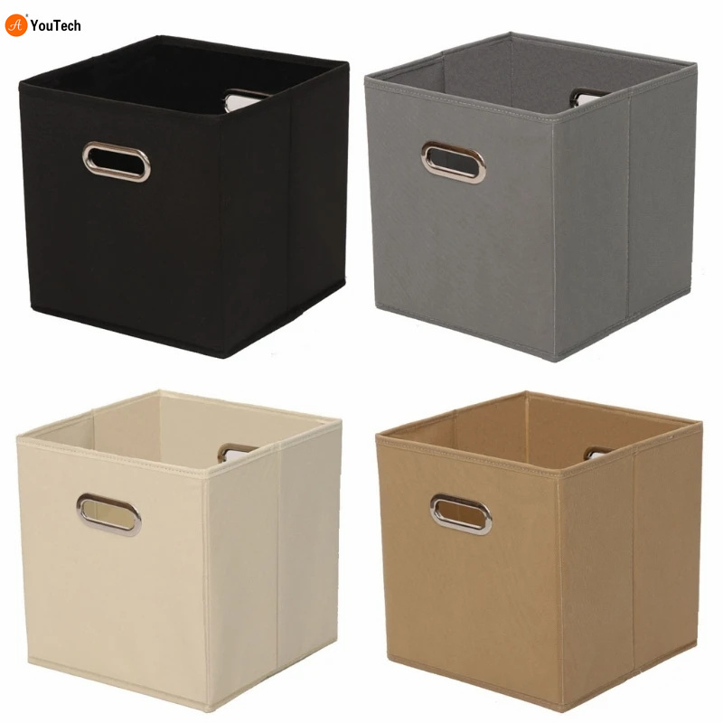 50LB Cloth Cube Storage Boxes with Double Metal Handle Collapsible Folding Basket Wardrobe Storage Box for Clothes Toys Storage