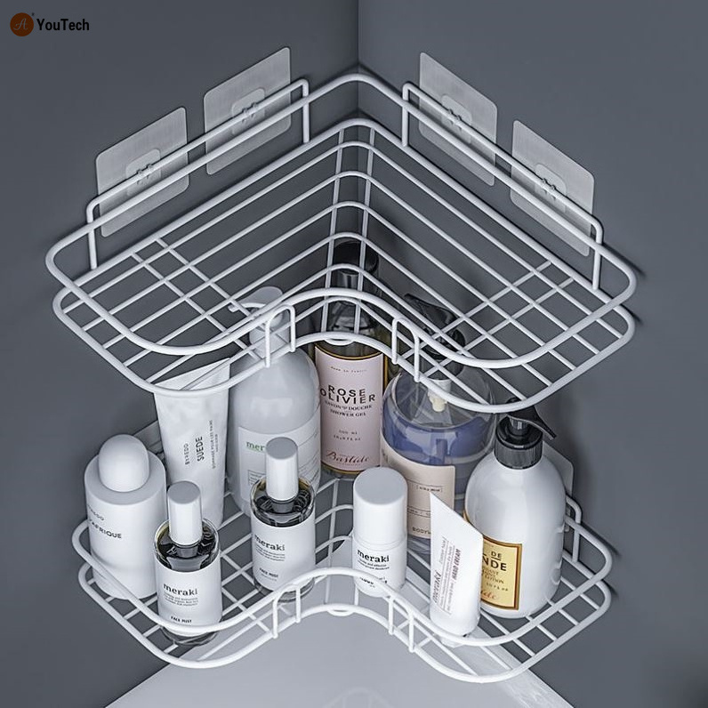 Perforation-free wall hanging tripod bathroom vanity cosmetics storage rack