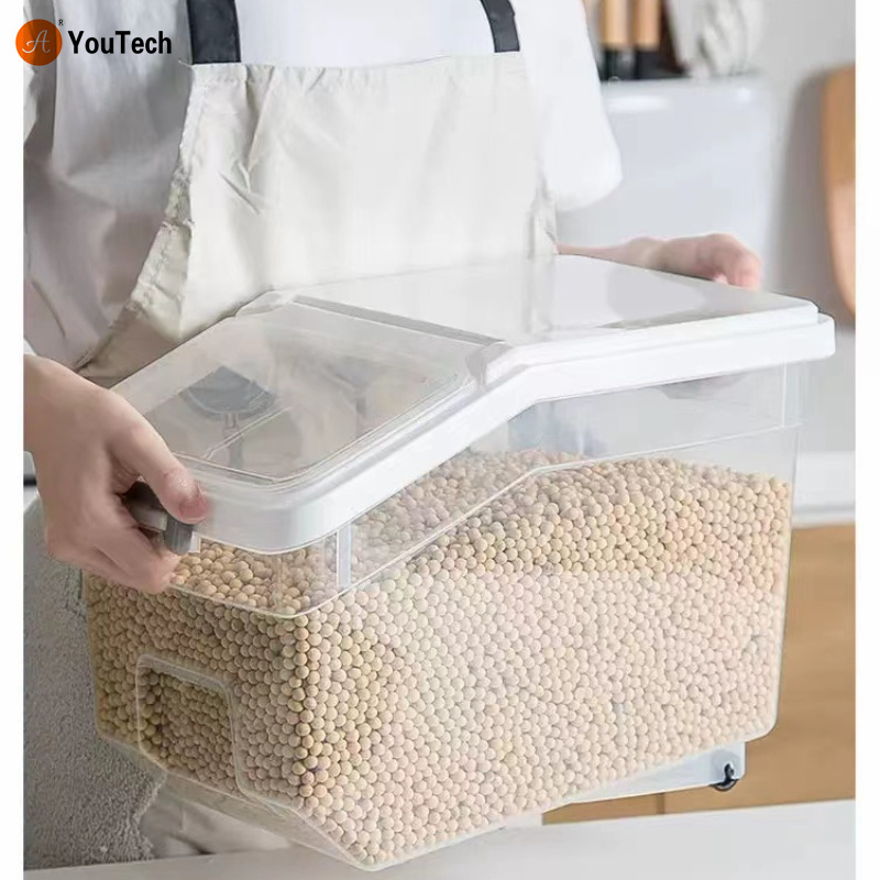 10KG Rice Storage Box Large Capacity Food Containers Rice Dispenser Flour Cereal Bucket Pet Food Tank Kitchen Storage Organizer