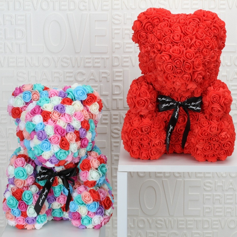 40cm Valentine'S Day Girlfriend Gift Foam Rainbow Flower Styrofoam Bear Rose Teddy Tedy Bear