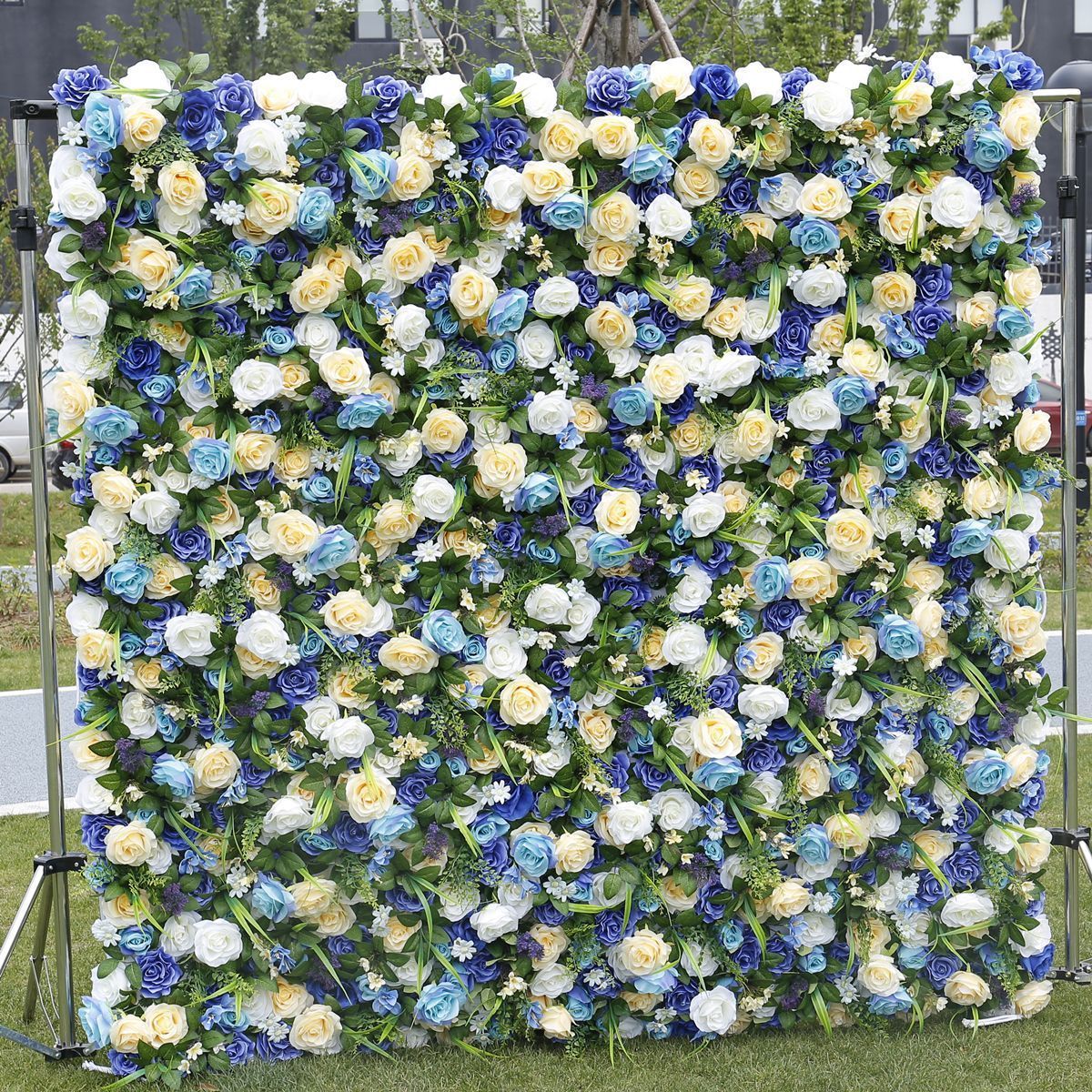 8*8ft Floral Backdrop Flower Wall Wedding Centerpiece White Blue Purple Flower Wall