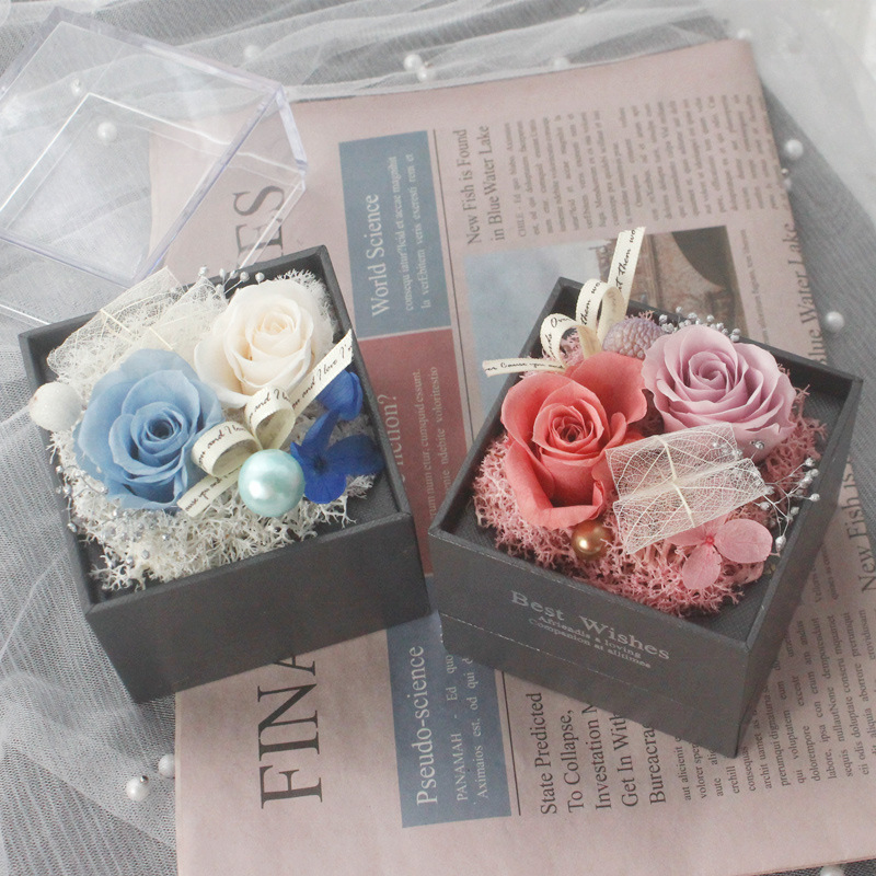 Valentine's Day gift Christmas Everlasting Flower transparent acrylic flower box Valentine's Day gift Rose Square gift box