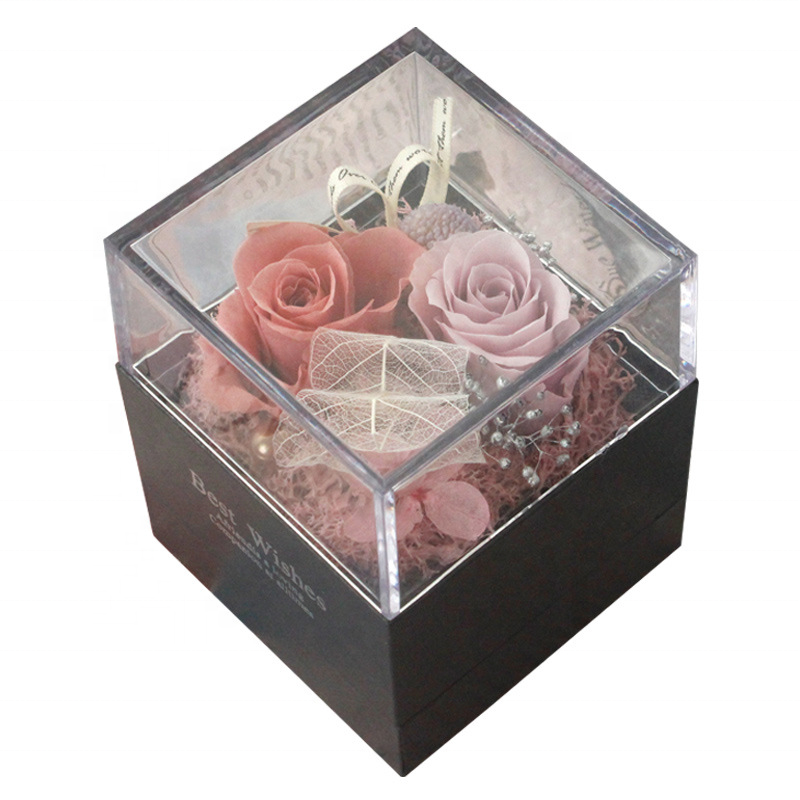 Valentine's Day gift Christmas Everlasting Flower transparent acrylic flower box Valentine's Day gift Rose Square gift box