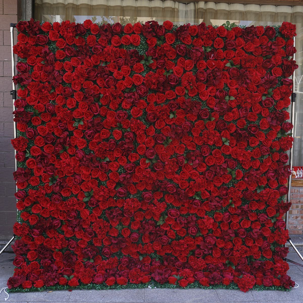 Customize Mur De Fleurs Roll Up Silk Flower Wall Backdrop Panel Artificial Red Rose Flower Wall