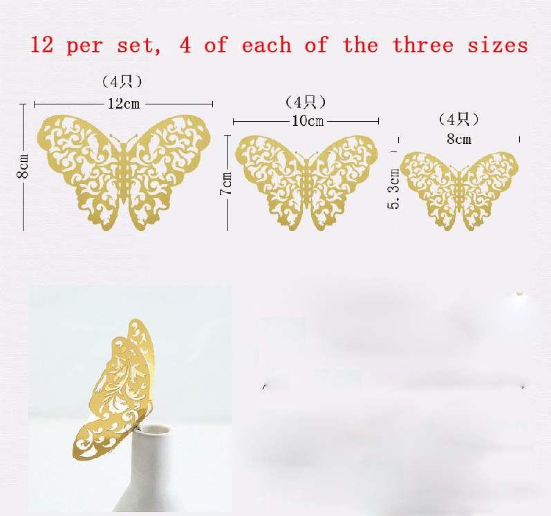 AYOYO 3D 12pcs Gold Mother's day Easter decor Hollow-Out Removable Butterfly Stickers Gold butterfly Wall stickers