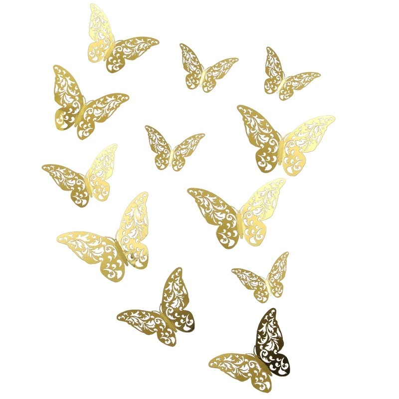 AYOYO 3D 12pcs Gold Mother's day Easter decor Hollow-Out Removable Butterfly Stickers Gold butterfly Wall stickers