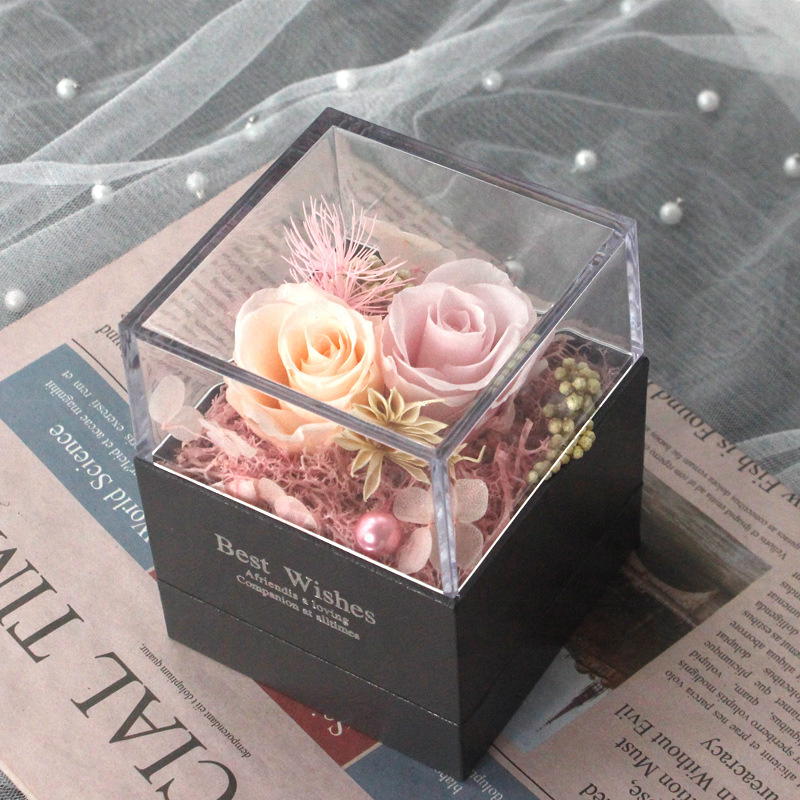 Valentine's Day gift Christmas Everlasting Flower transparent acrylic flower box Valentine's Day gift Rose Square gift box