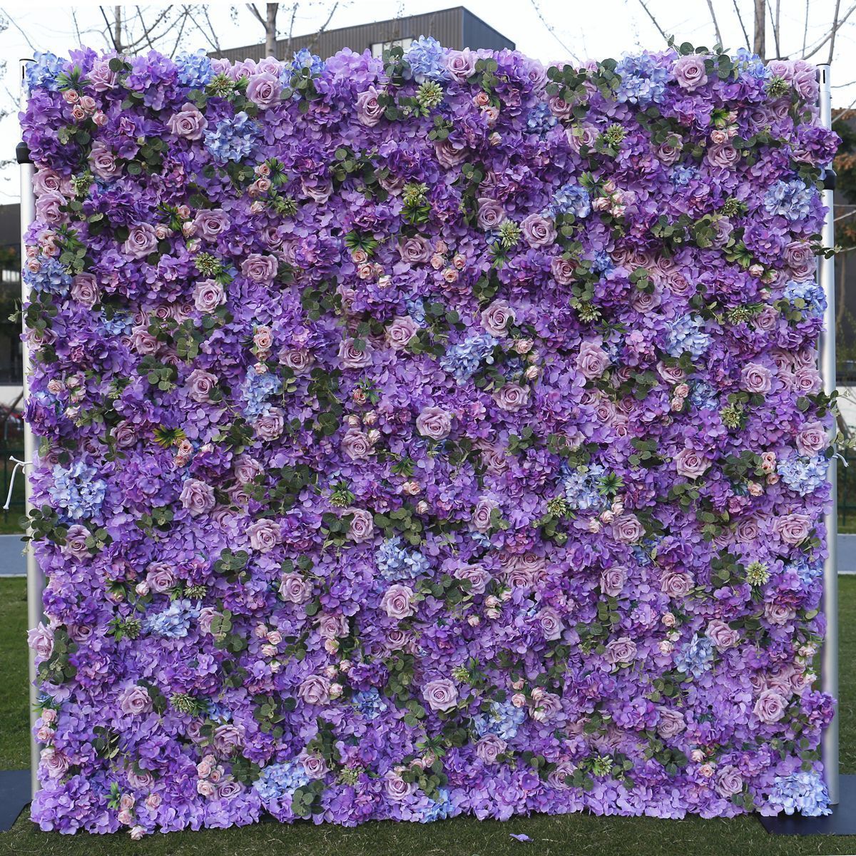 8*8ft Floral Backdrop Flower Wall Wedding Centerpiece White Blue Purple Flower Wall