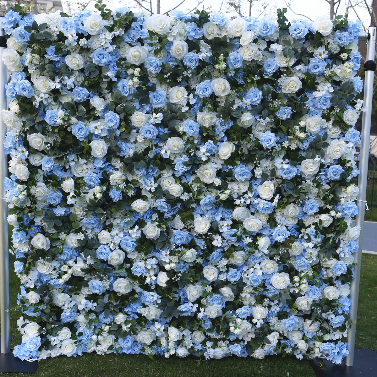 8*8ft Floral Backdrop Flower Wall Wedding Centerpiece White Blue Purple Flower Wall