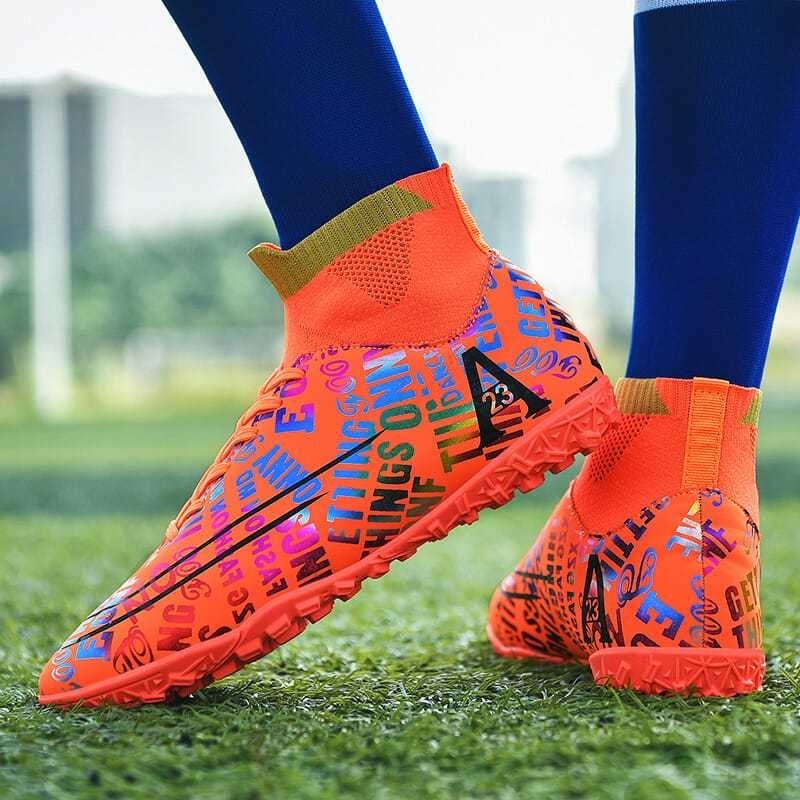 Manufacturer Sales High Top Football Shoes Men's TF Sole Artificial Grass Youth Student Competition Football Boots