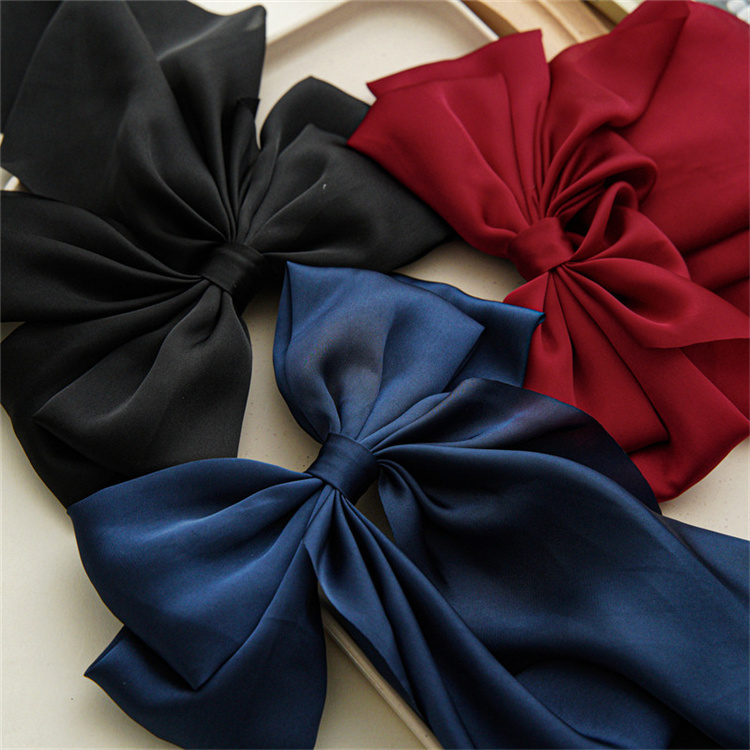 Wholesale Korean Solid Color Big Butterfly Long Ribbon Bow Hairgrip Accessories Silk Satin Fabric Spring Hair Clips For Women