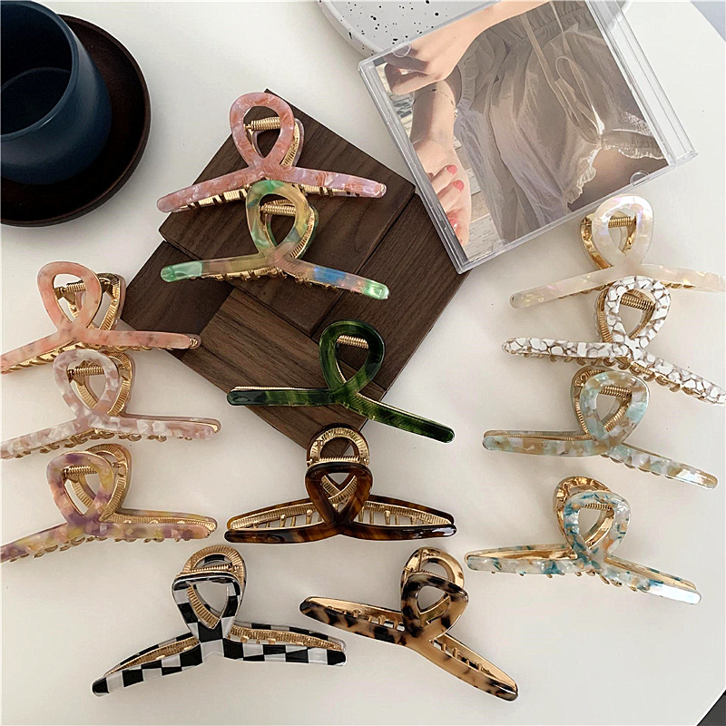 High Quality Women Cross Shaped Metal Hair Claw 11cm Large Tortoiseshell Cellulose Acetate Claw Clips For Thick Hair