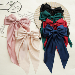 Wholesale Korean Solid Color Big Butterfly Long Ribbon Bow Hairgrip Accessories Silk Satin Fabric Spring Hair Clips For Women