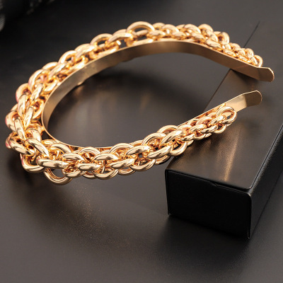 2021 Vintage Metal Chain Braided Bezel HairBand For Women Girls New Trendy Gold Chain Twist Braid Headband