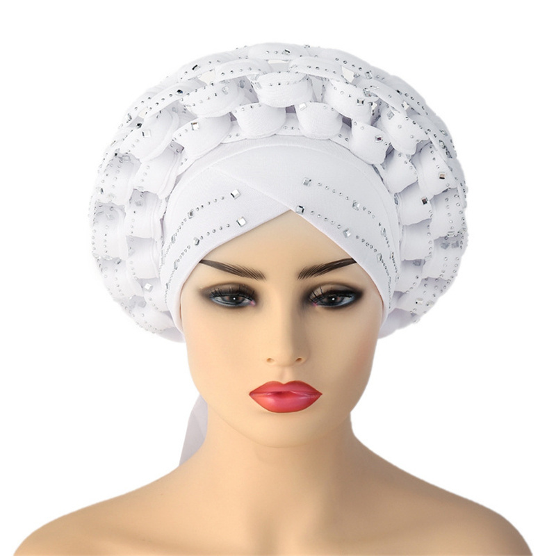 Fashion Adjustable African Braided Headwrap Bandana Indian Muslim Rhinestone Hijab Turban Hat