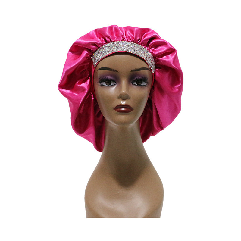 Double Layered Custom Logo Rhinestone Headband Designer Bonnet Satin Hair Wraps Bonnets