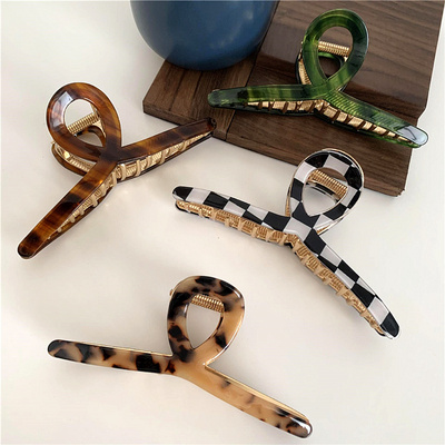 High Quality Women Cross Shaped Metal Hair Claw 11cm Large Tortoiseshell Cellulose Acetate Claw Clips For Thick Hair