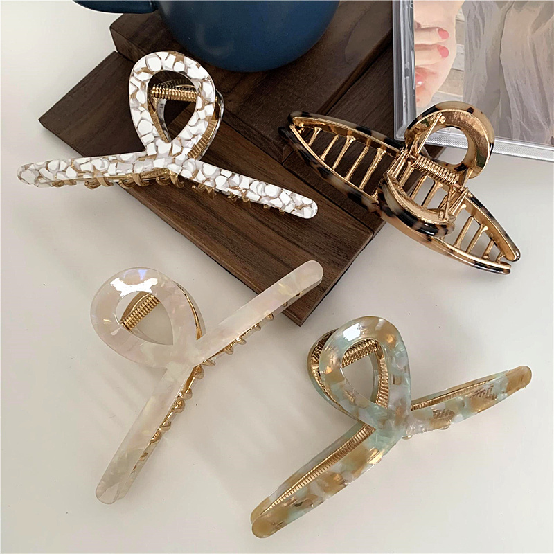 High Quality Women Cross Shaped Metal Hair Claw 11cm Large Tortoiseshell Cellulose Acetate Claw Clips For Thick Hair