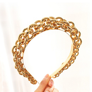 2021 Vintage Metal Chain Braided Bezel HairBand For Women Girls New Trendy Gold Chain Twist Braid Headband