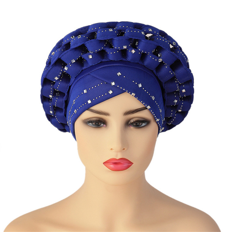 Fashion Adjustable African Braided Headwrap Bandana Indian Muslim Rhinestone Hijab Turban Hat