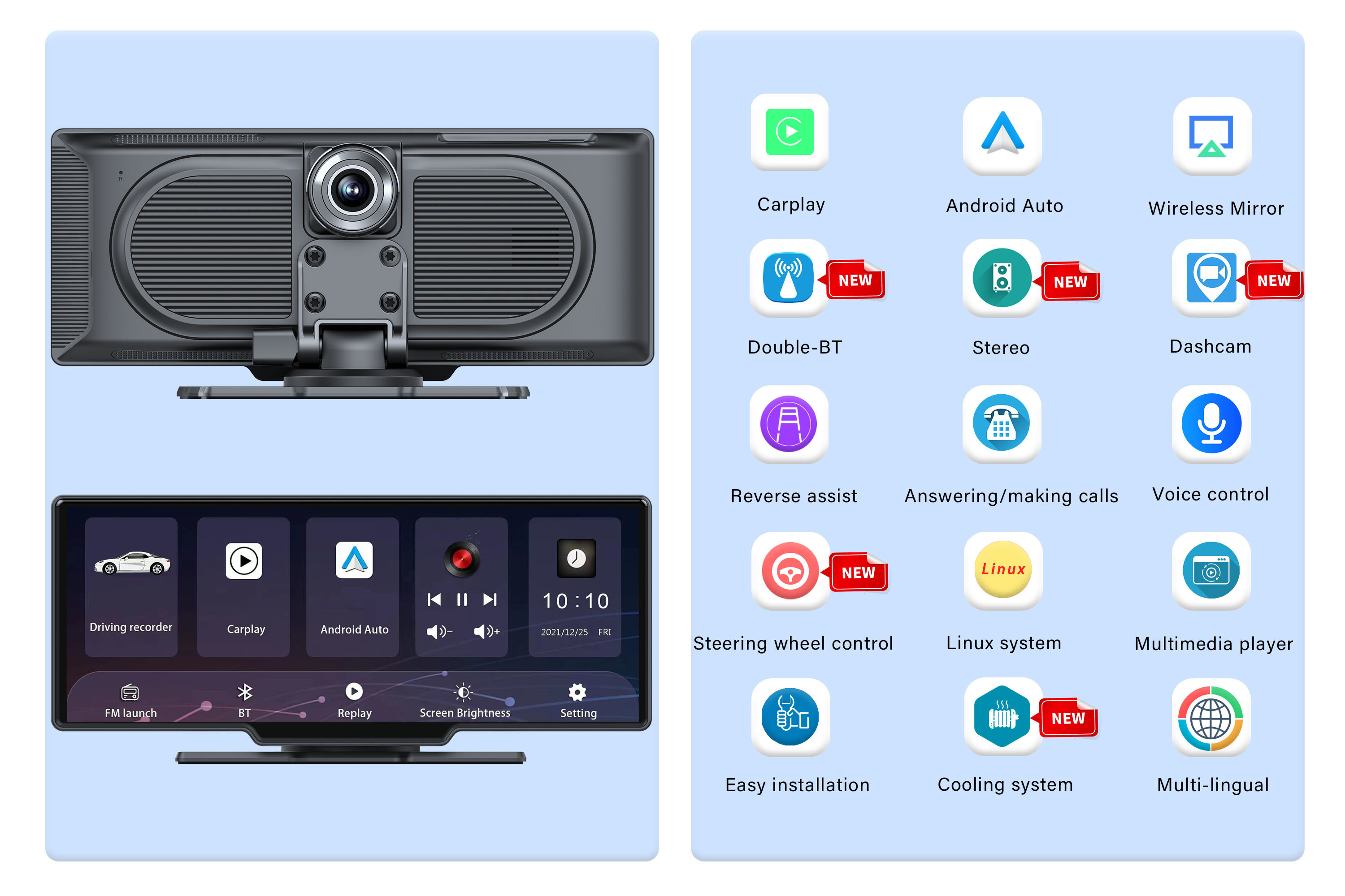 Portable Car DVD Player Carplay Android Auto Dashcam Three In One Stereo BT Transmission Of Sound Smart MP5 Player Screen