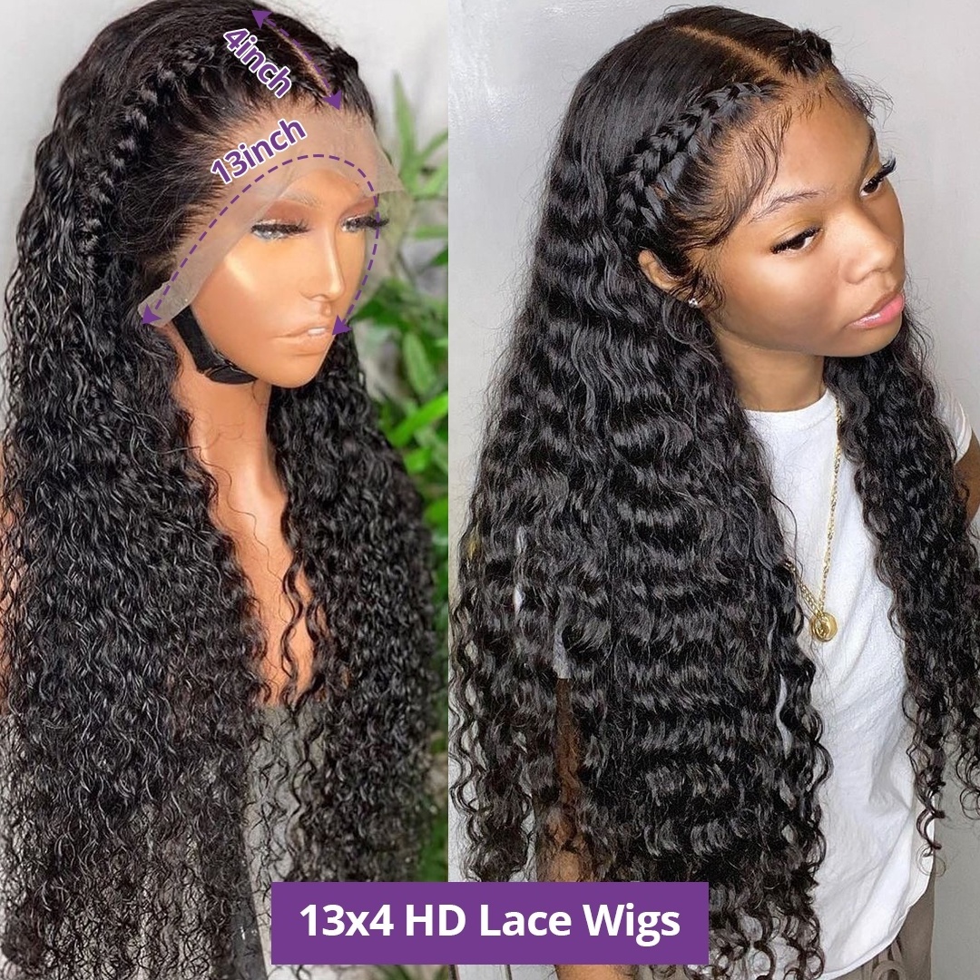 Wholesale REAL Glueless HD Brazilian Human Hair Lace Front Wig Deep Wave Virgin Hair Lace Wig For Black Women  Baby Hair