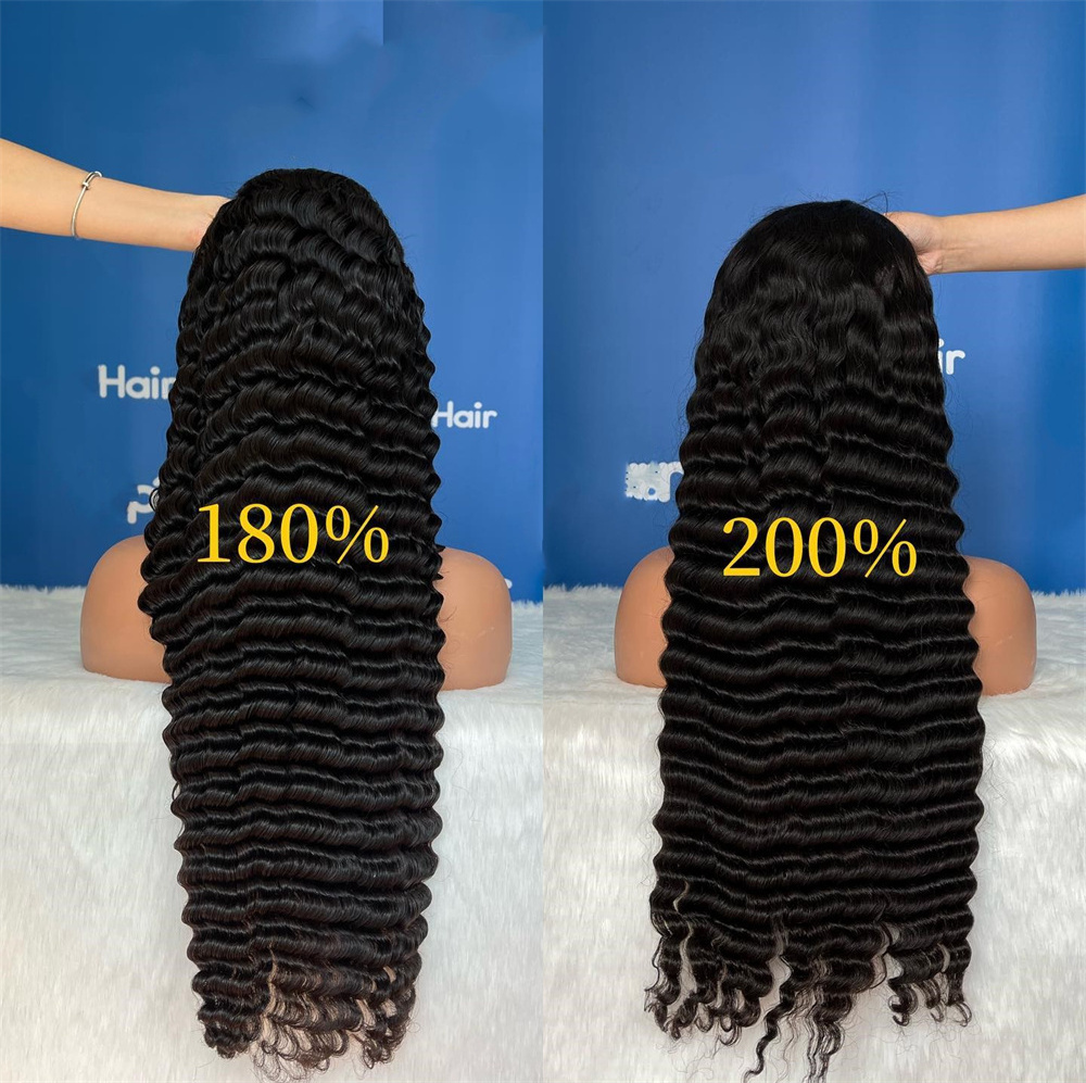 Wholesale REAL Glueless HD Brazilian Human Hair Lace Front Wig Deep Wave Virgin Hair Lace Wig For Black Women  Baby Hair