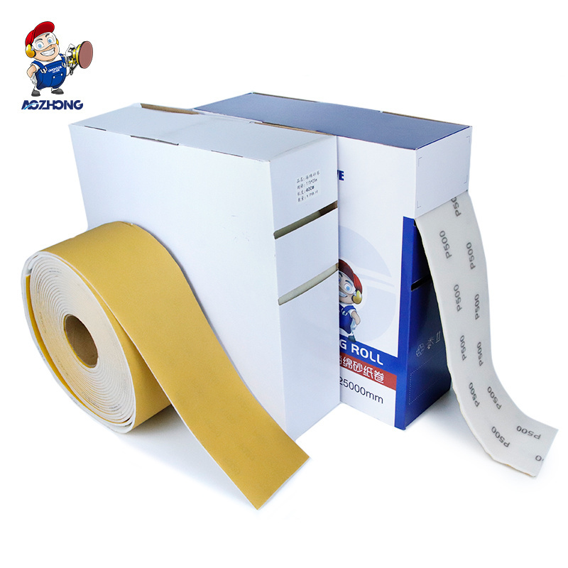 Pre-cut Abrasive Sponge Backed Yellow Abrasive Sanding Paper Roll Gold Sandpaper coated Abrasive sanding sponge Roll for paint