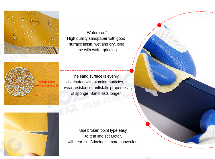 Pre-cut Abrasive Sponge Backed Yellow Abrasive Sanding Paper Roll Gold Sandpaper coated Abrasive sanding sponge Roll for paint