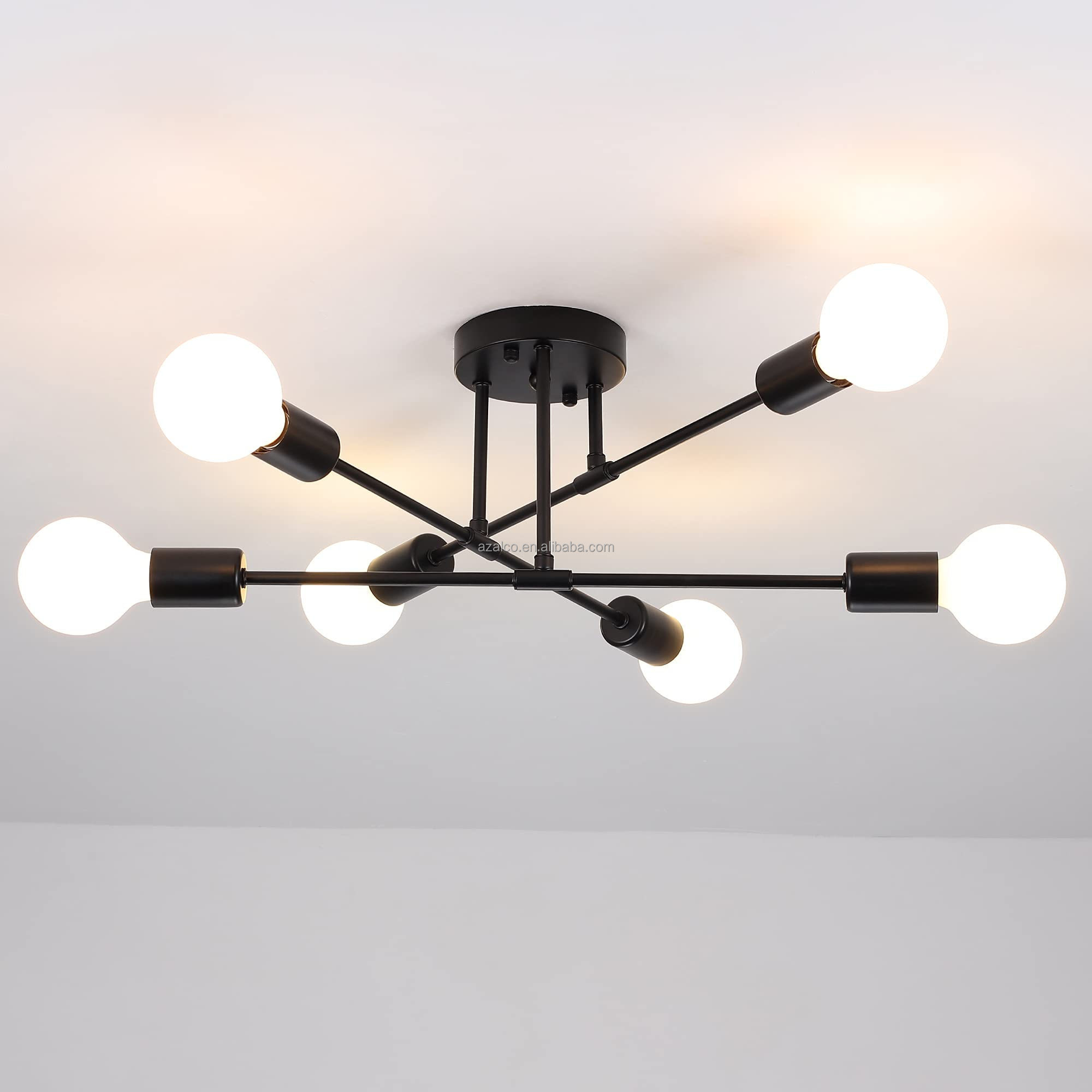 6-light Modern Sputnik Chandeliers Black Gold Semi Flush Mount Ceiling Light Fixture Industrial Farmhouse Kitchen Fixtures