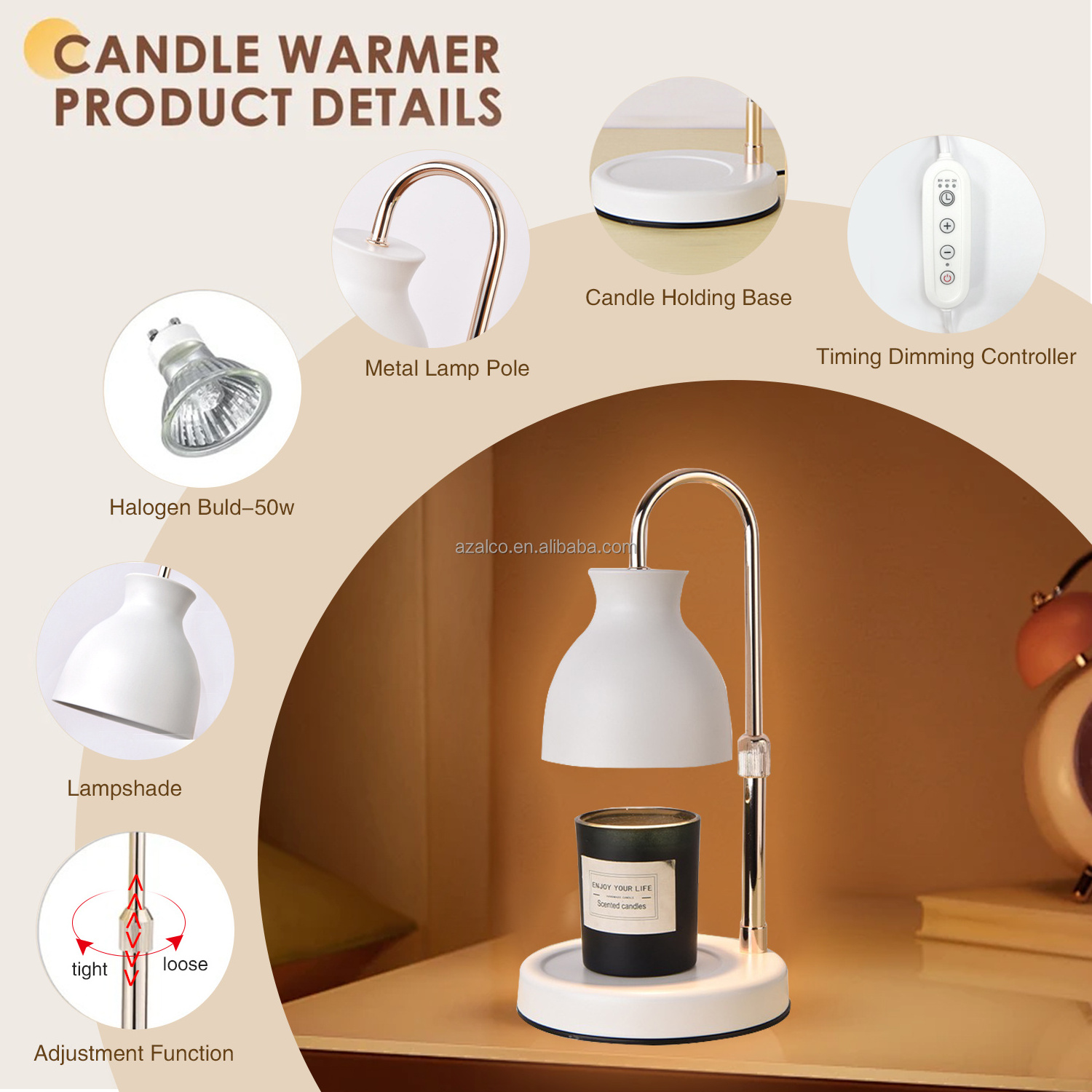 110V/220V Electric Candle Warmer Lamp with Timer 2 Bulbs Adjustment Height Modern Style Wax Melting Light Bedside Decor