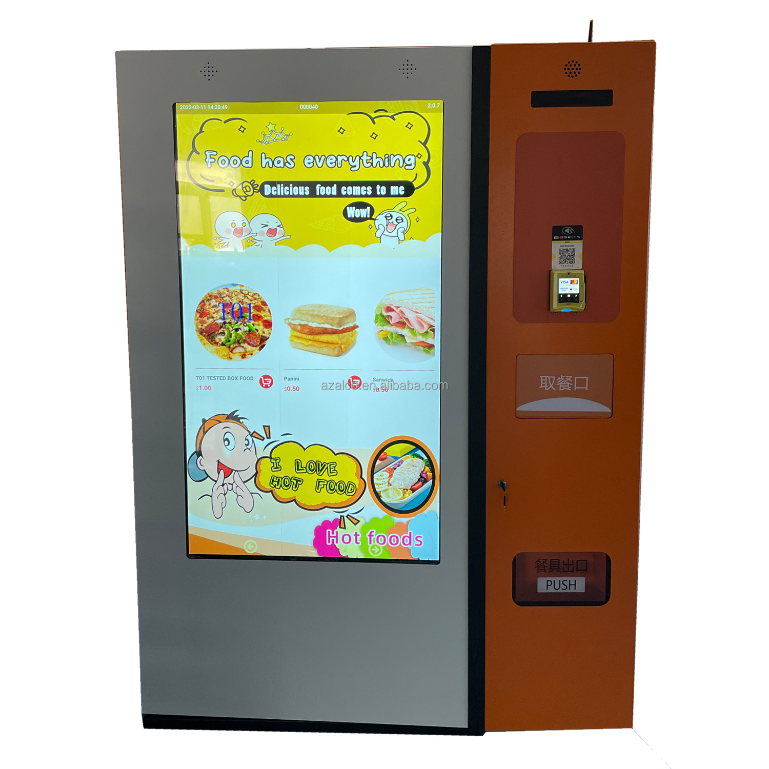 Big size SCREEN Hot smart  pasta spaghetti  Hot hamburger food Vending Machine with lift microwave oven system ODM OEM