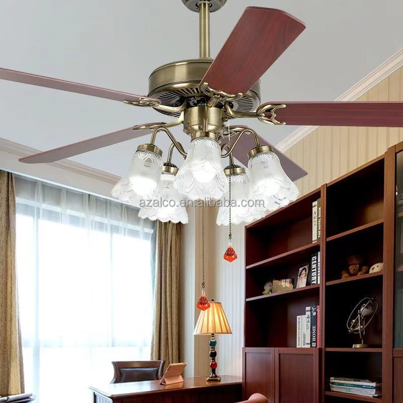 European Restaurant Fan Pendant Lamp American Retro 52 Inch Ceiling Fan Light With Remote Control For Home Living Room