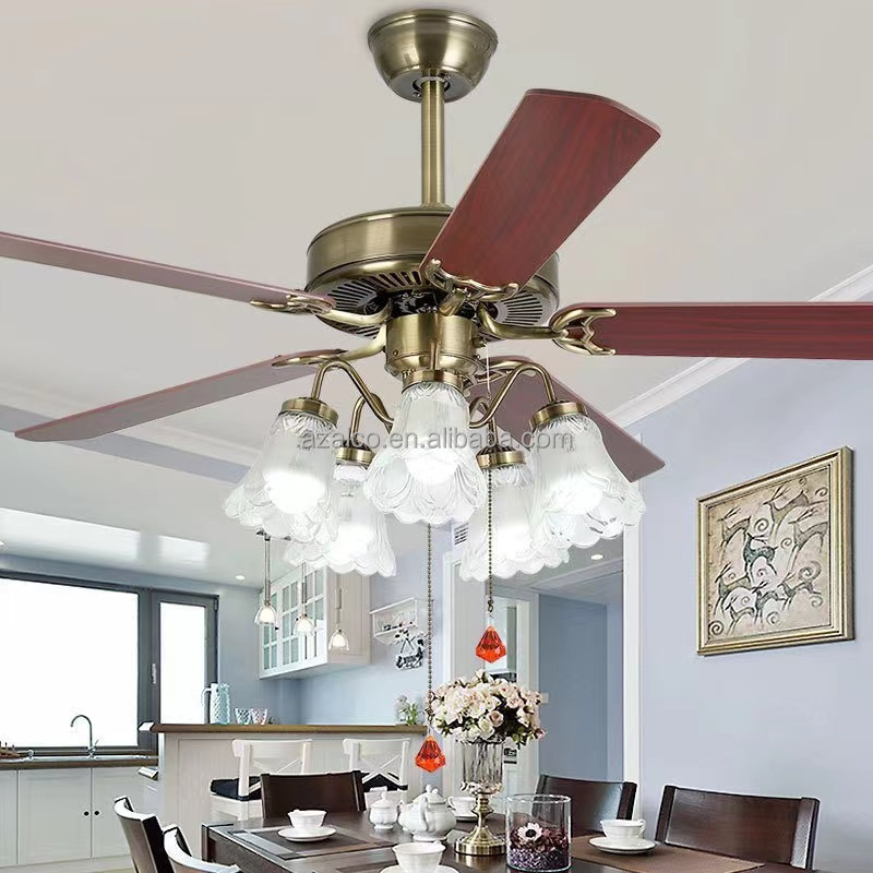 European Restaurant Fan Pendant Lamp American Retro 52 Inch Ceiling Fan Light With Remote Control For Home Living Room