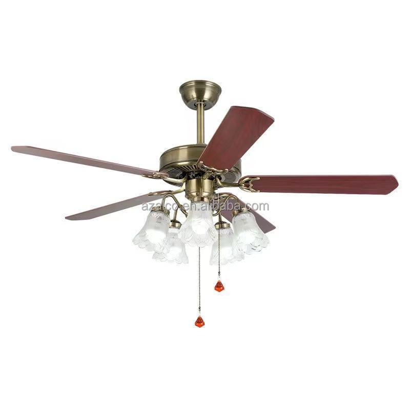 European Restaurant Fan Pendant Lamp American Retro 52 Inch Ceiling Fan Light With Remote Control For Home Living Room