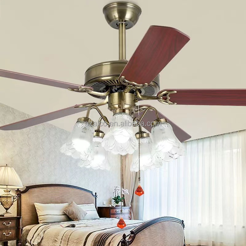 European Restaurant Fan Pendant Lamp American Retro 52 Inch Ceiling Fan Light With Remote Control For Home Living Room