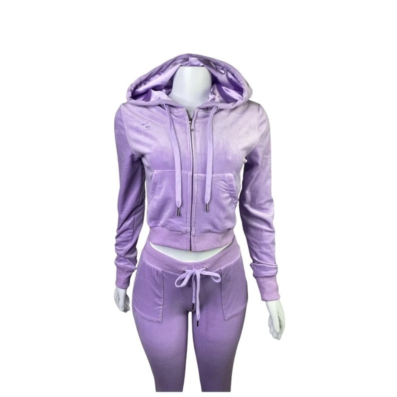 OEM high quality fashion gym fitted velvet tracksuits for women/Casual velvet tracksuits set/fashion purple tracksuits