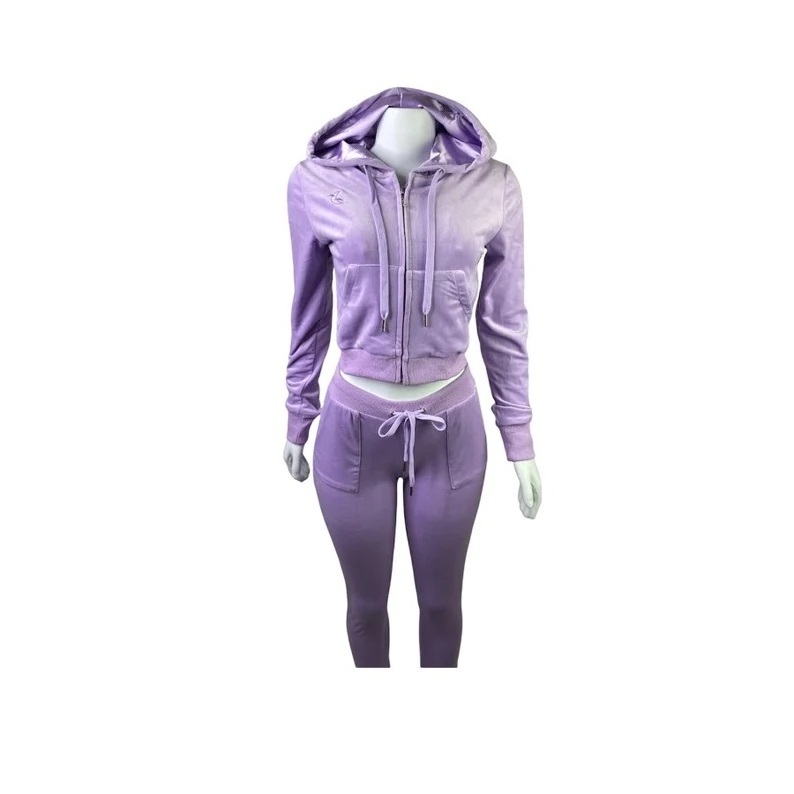 OEM high quality fashion gym fitted velvet tracksuits for women/Casual velvet tracksuits set/fashion purple tracksuits