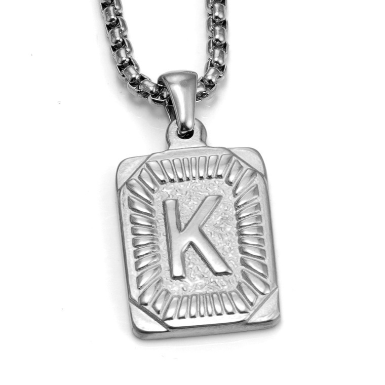 Fashion women men recycled Stainless Steel 18k gold plated layered Square engraved letter A~Z initial jewelry Necklace