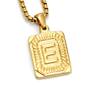 Fashion women men recycled Stainless Steel 18k gold plated layered Square engraved letter A~Z initial jewelry Necklace