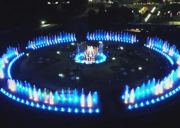 Unique Free Design Outdoor Diameter 70M Funny Musical Dry Floor Dancing Lights with Fountain